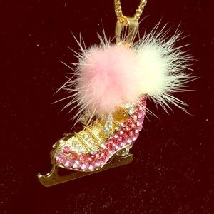 Ice Skater Necklace Pink Gold Betsey Johnson 28 in